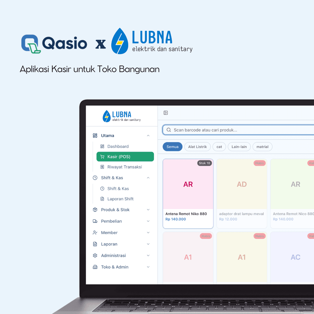 Portofolio Qasio — Lubna Elektrik dan Sanitary, Toko Bangunan di Pekalongan